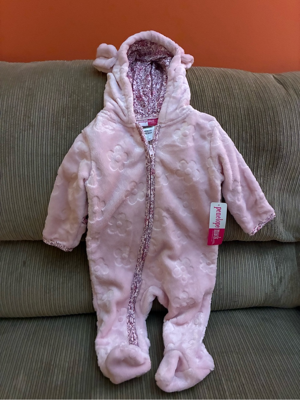Penelope Mack Light Pink Plush Hooded Footed One-Piece